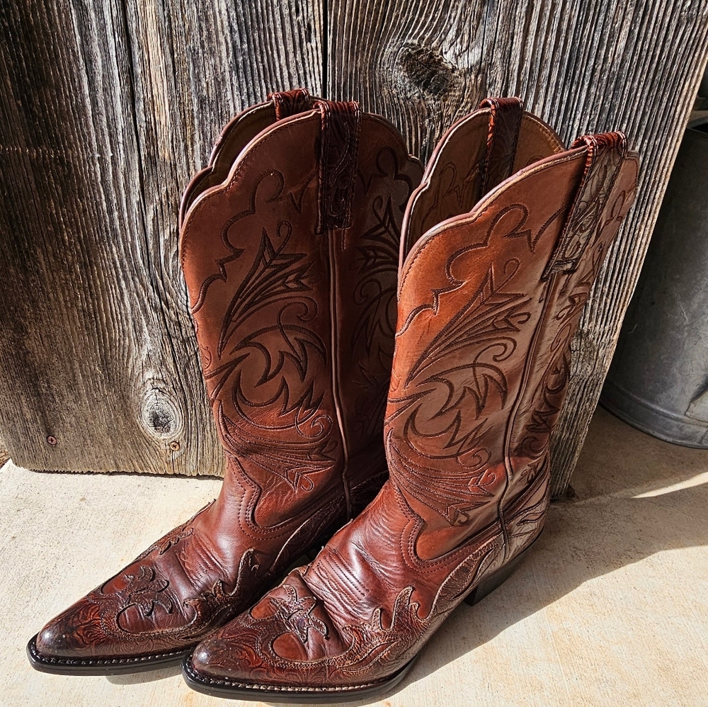 Womens Ariat Cowboy Boots Brown Leather Size 8 B